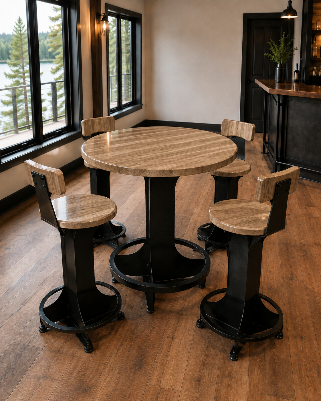 Handcrafted Steel Pub Table | Solid Hardwood Top | Made in Wisconsin