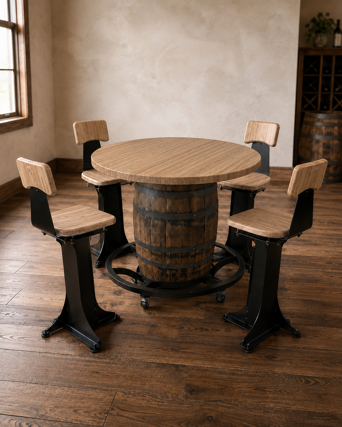 Handcrafted Bourbon Barrel Table | Solid Hardwood Top | Made in Wisconsin