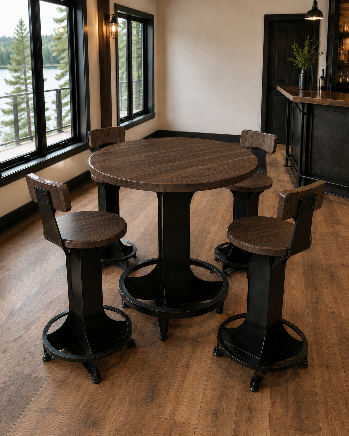 Handcrafted Steel Pub Table | Solid Hardwood Top | Made in Wisconsin