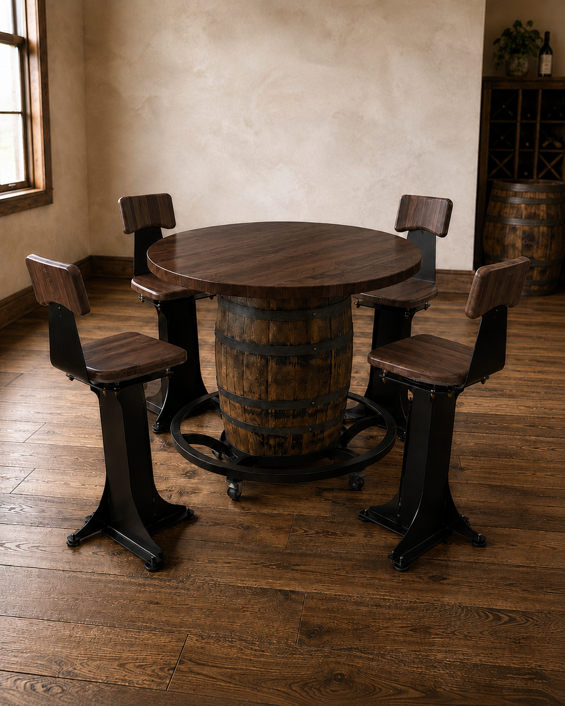 Handcrafted Bourbon Barrel Table | Solid Hardwood Top | Made in Wisconsin