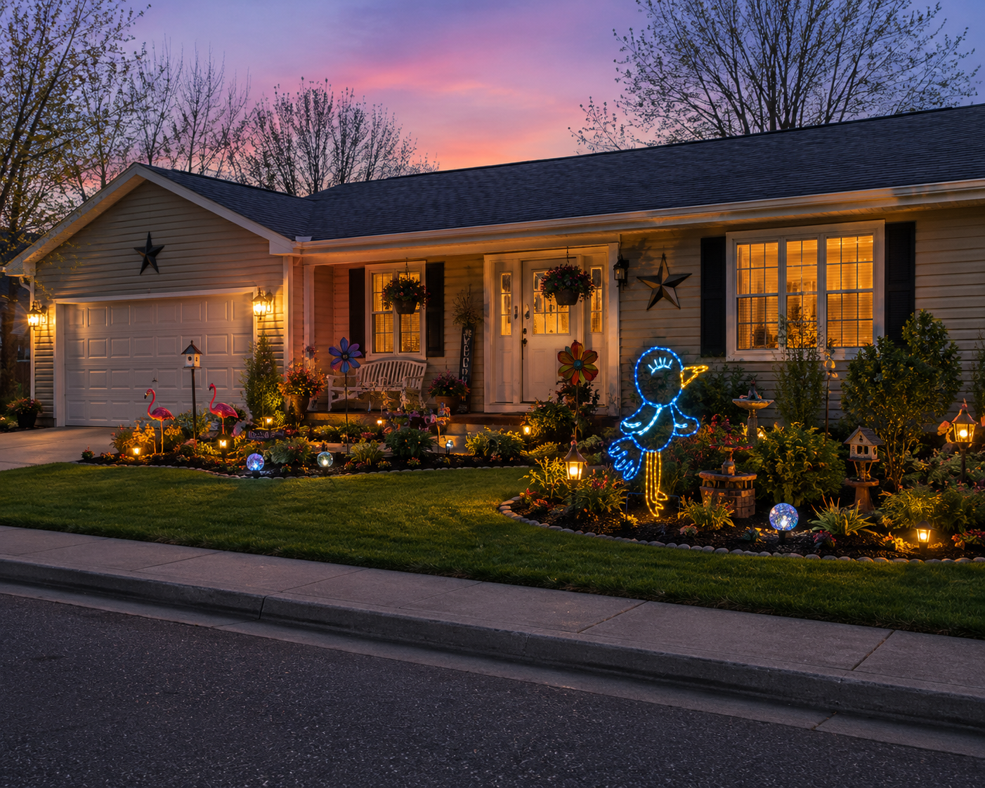 Handcrafted LED Blue Bird Yard Art