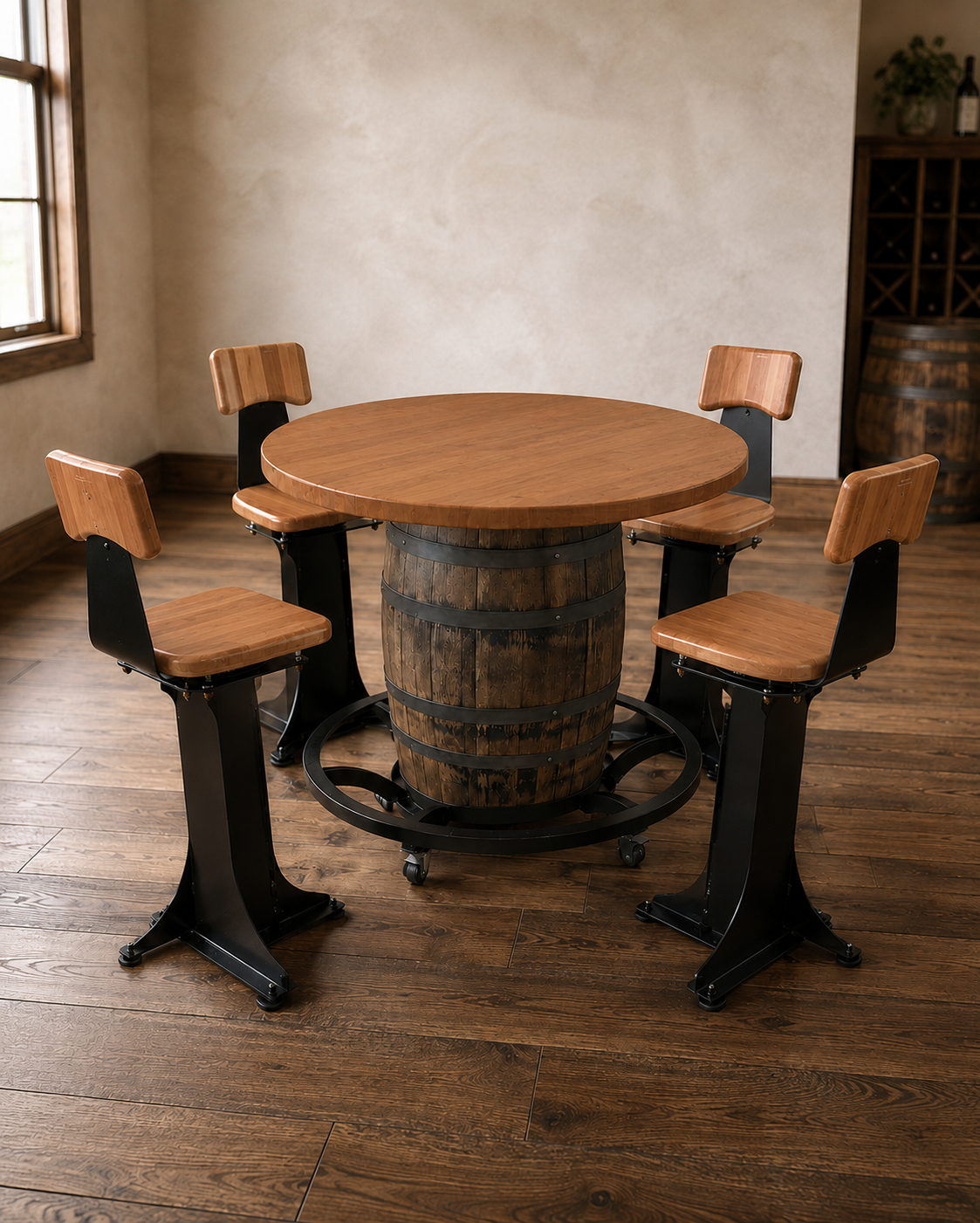 Handcrafted Bourbon Barrel Table | Solid Hardwood Top | Made in Wisconsin