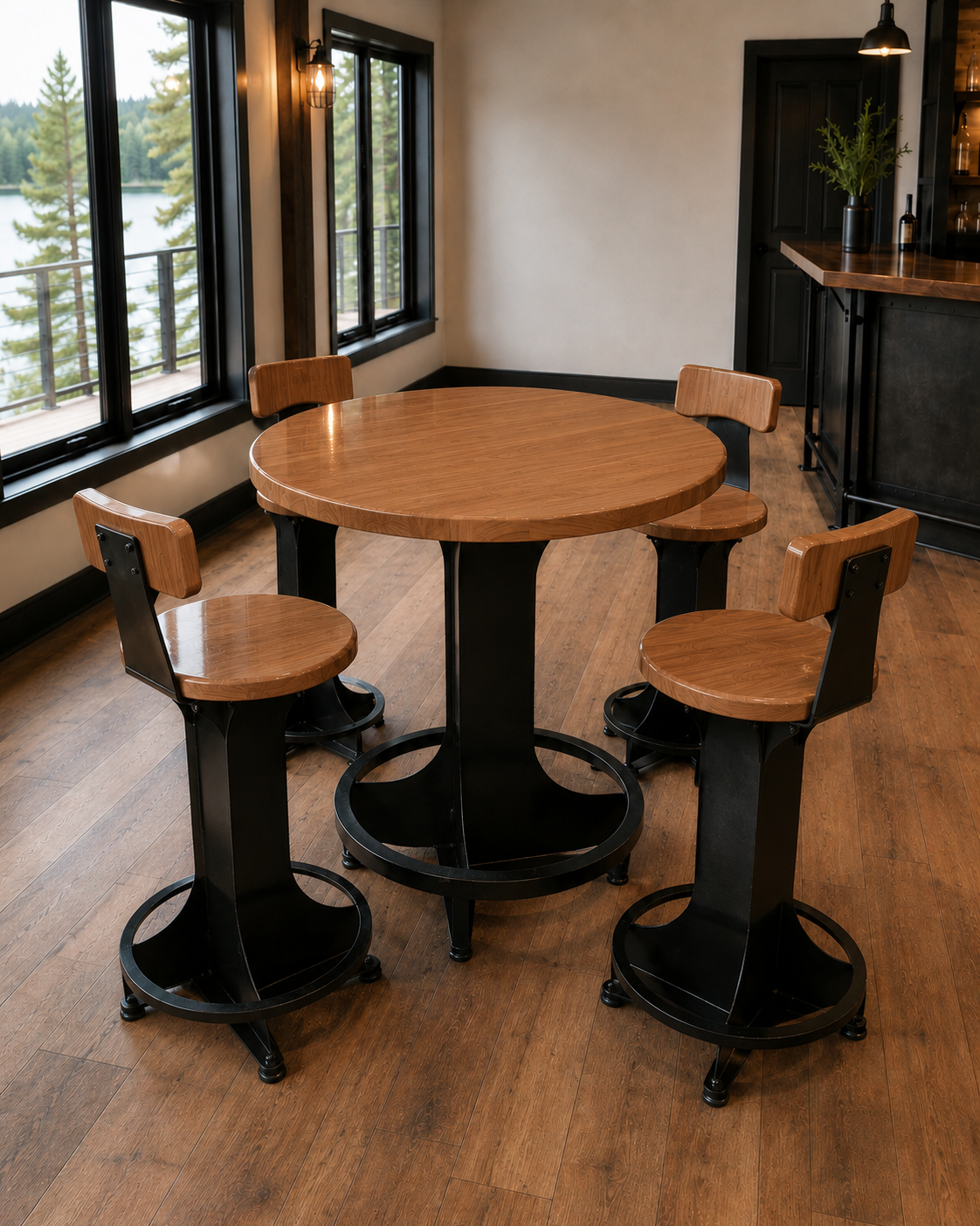 Handcrafted Steel Pub Table | Solid Hardwood Top | Made in Wisconsin