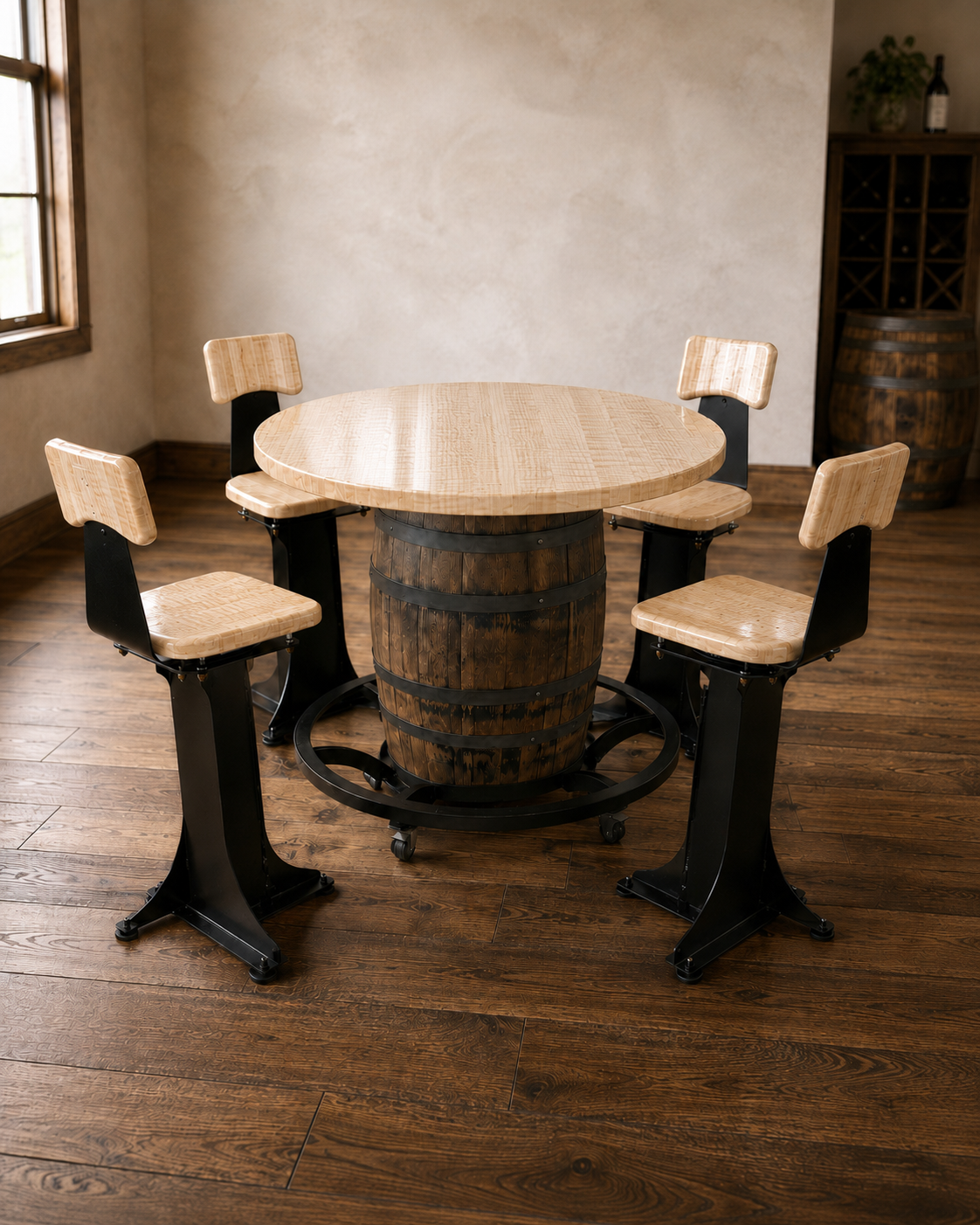Handcrafted Bourbon Barrel Table | Solid Hardwood Top | Made in Wisconsin