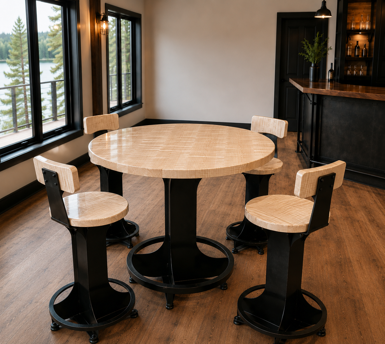 Handcrafted Steel Pub Table | Solid Hardwood Top | Made in Wisconsin