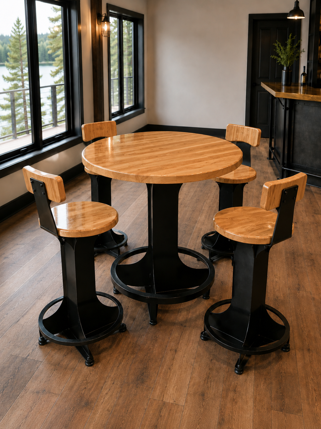 Handcrafted Steel Pub Table | Solid Hardwood Top | Made in Wisconsin
