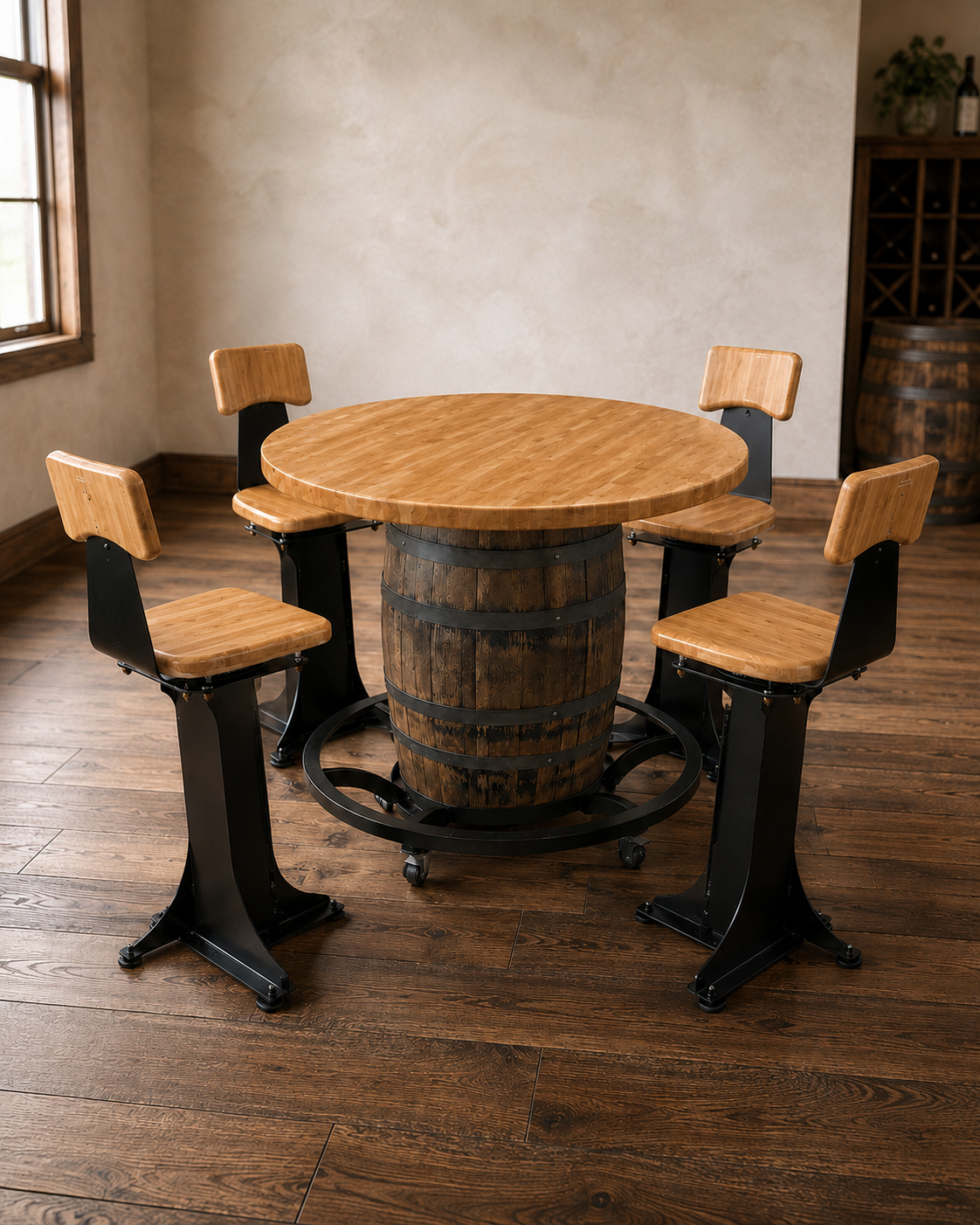 Handcrafted Bourbon Barrel Table | Solid Hardwood Top | Made in Wisconsin