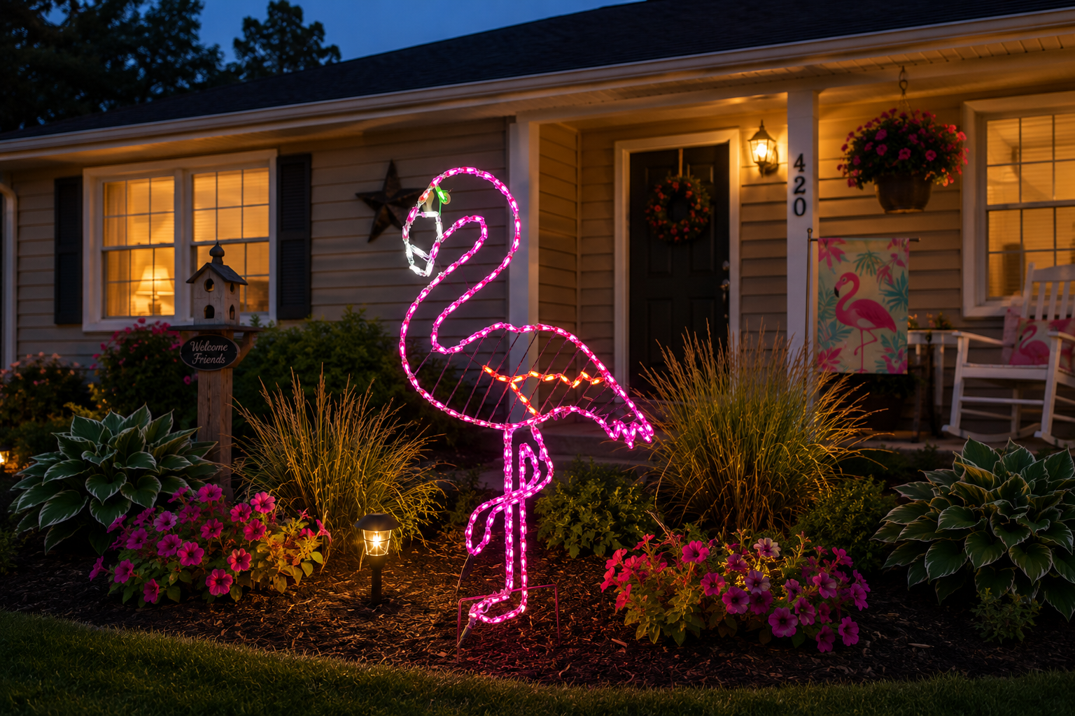 Handcrafted LED Flamingo Yard Art