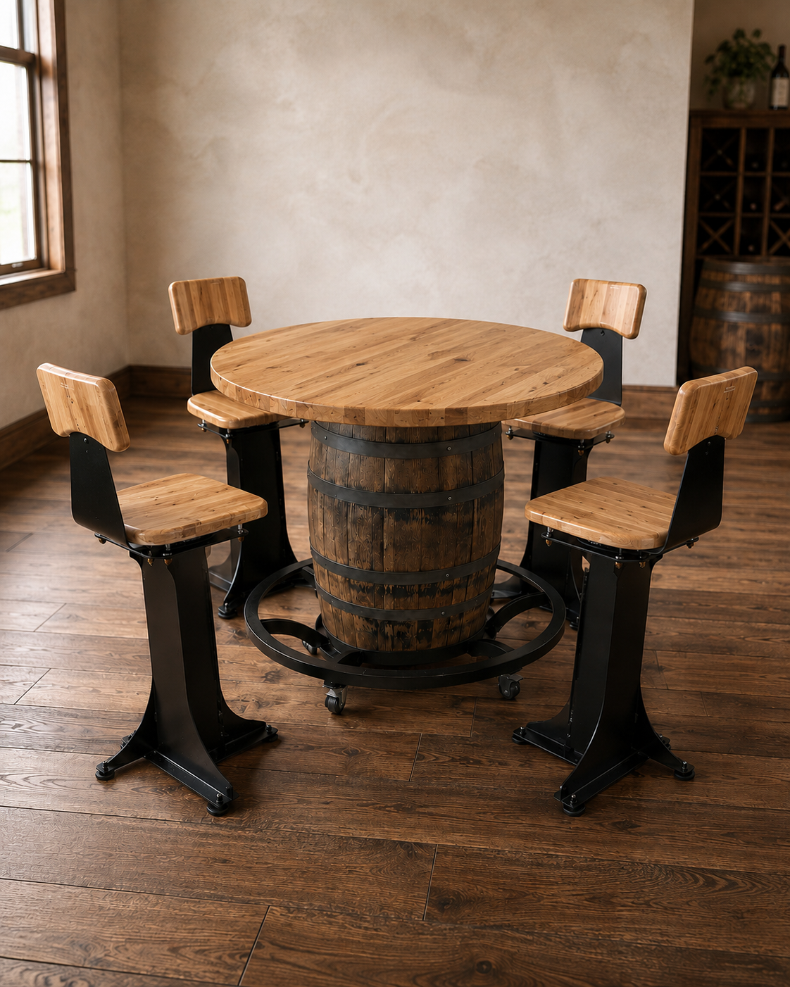 Handcrafted Bourbon Barrel Table | Solid Hardwood Top | Made in Wisconsin