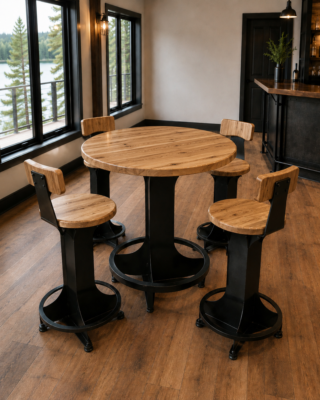 Handcrafted Steel Pub Table | Solid Hardwood Top | Made in Wisconsin