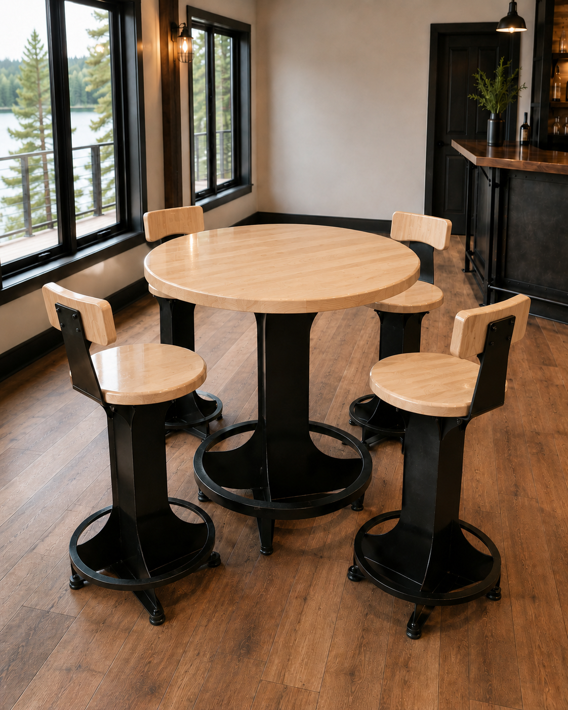Handcrafted Steel Pub Table | Solid Hardwood Top | Made in Wisconsin