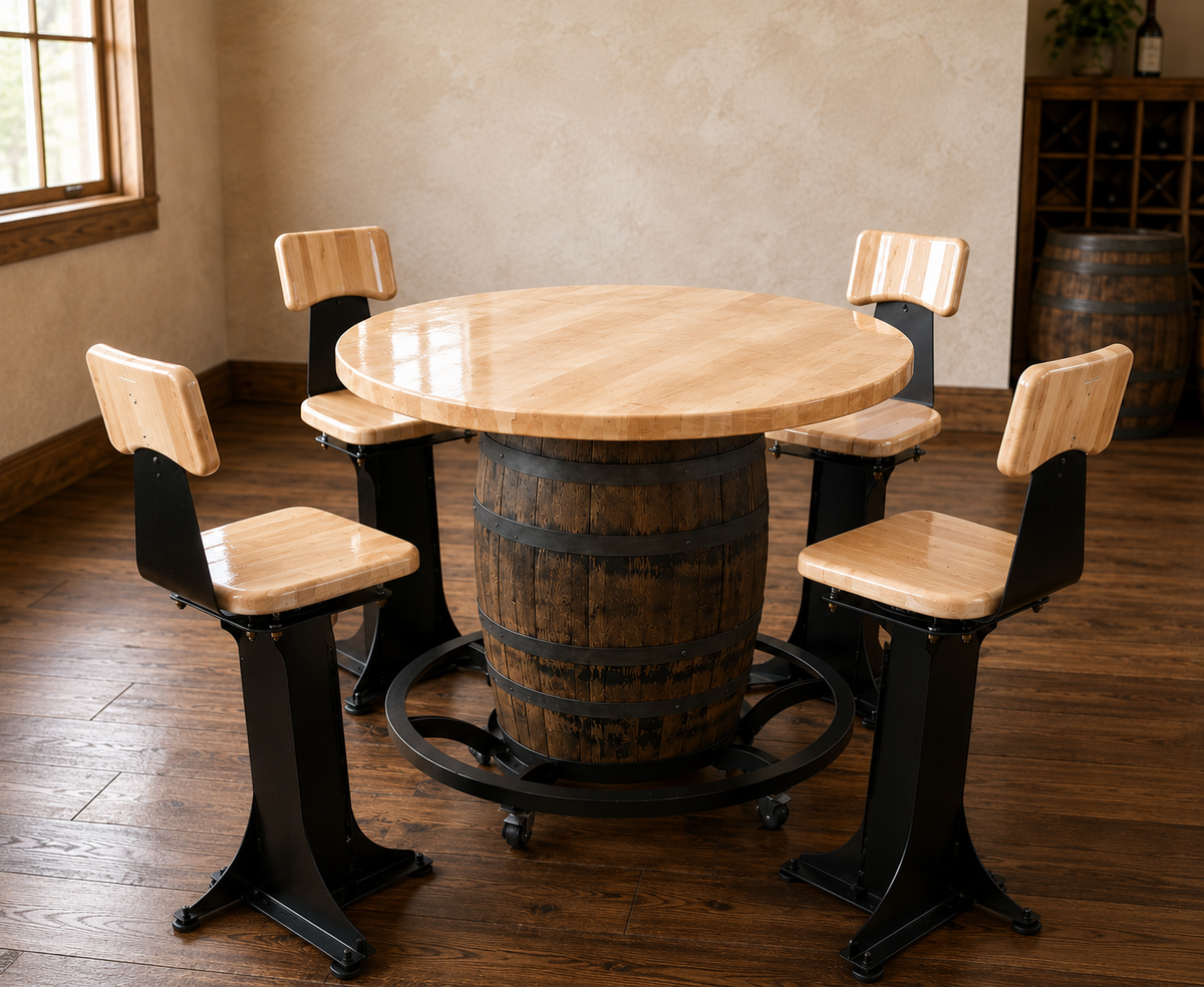 Handcrafted Bourbon Barrel Table | Solid Hardwood Top | Made in Wisconsin