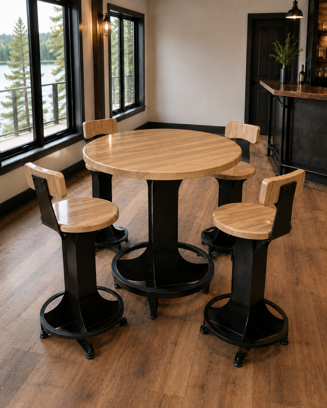 Handcrafted Steel Pub Table | Solid Hardwood Top | Made in Wisconsin