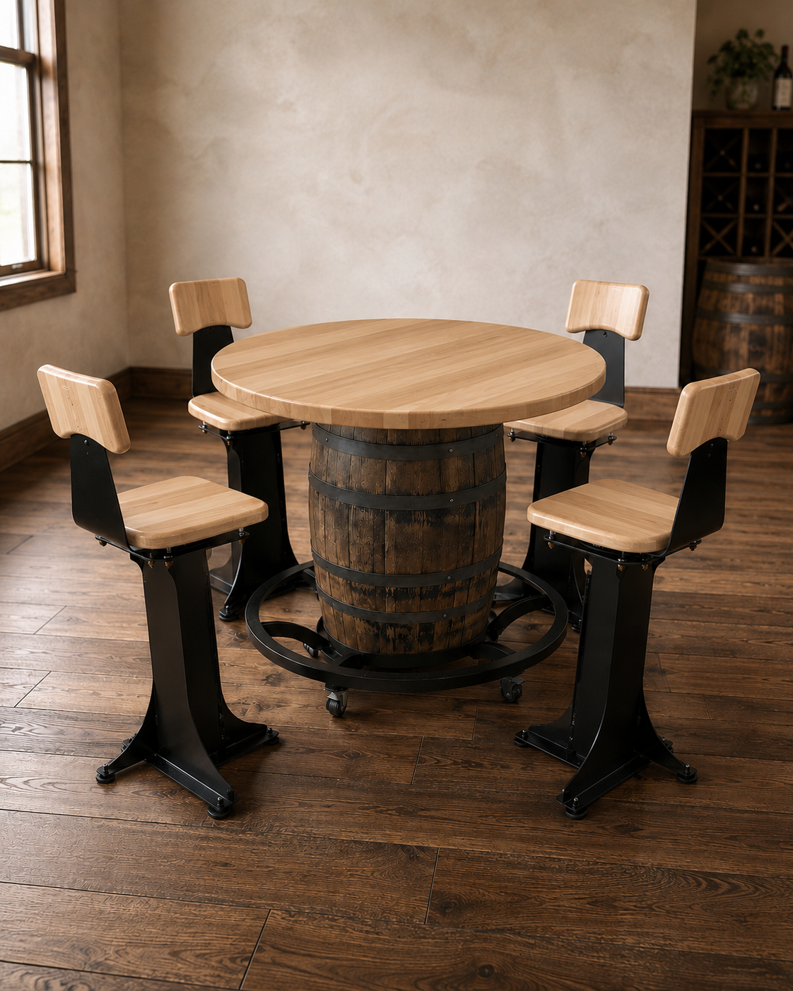 Handcrafted Bourbon Barrel Table | Solid Hardwood Top | Made in Wisconsin