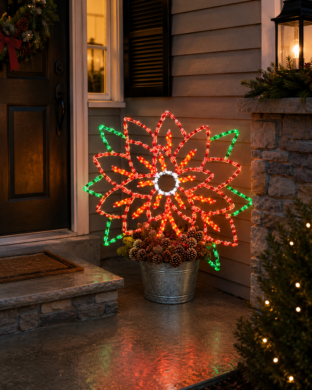 Handcrafted LED Poinsettia Yard Art