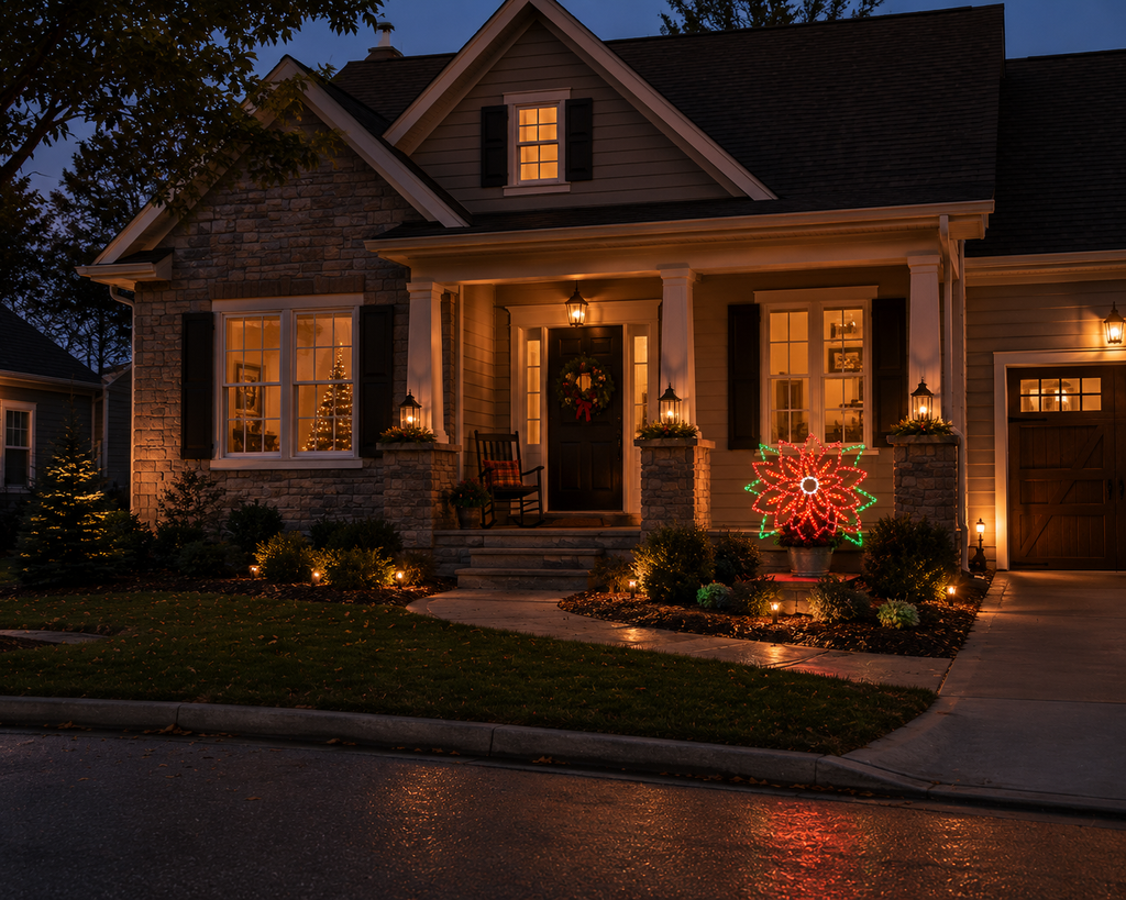 Handcrafted LED Poinsettia Yard Art