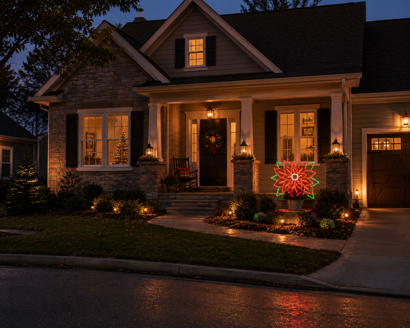 Handcrafted LED Poinsettia Yard Art