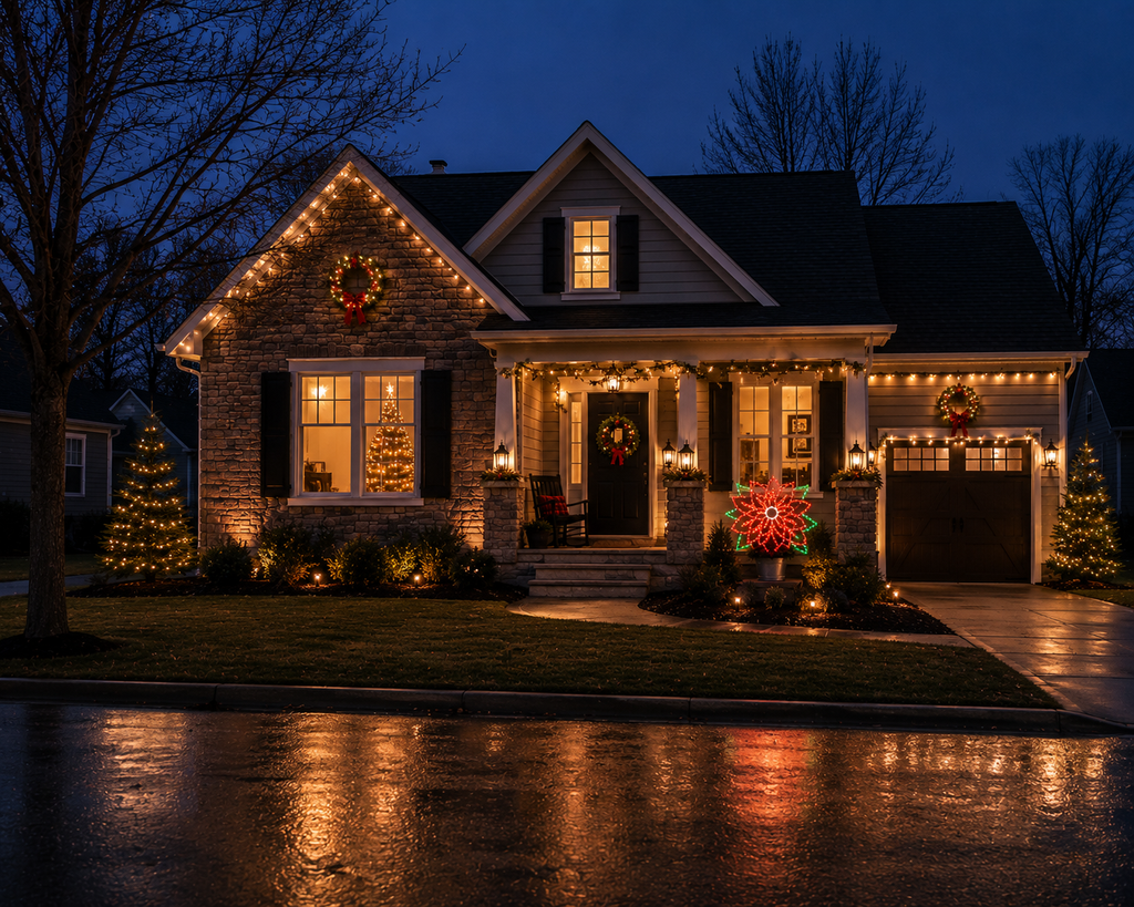 Handcrafted LED Poinsettia Yard Art