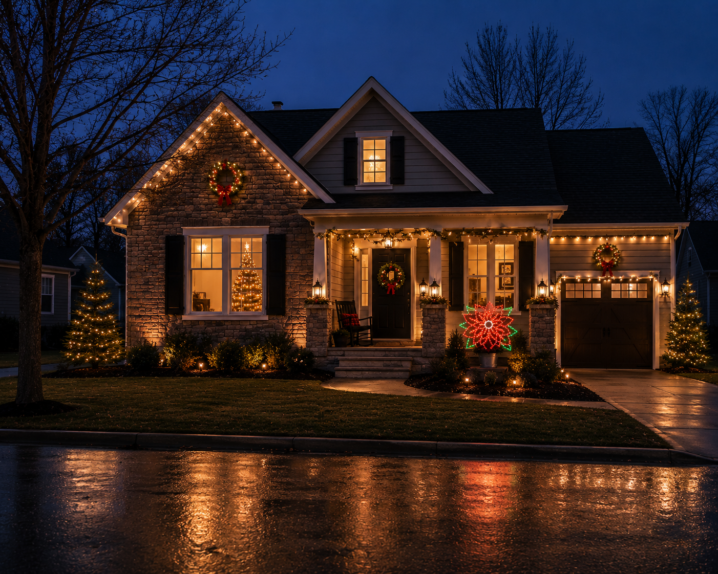 Handcrafted LED Poinsettia Yard Art