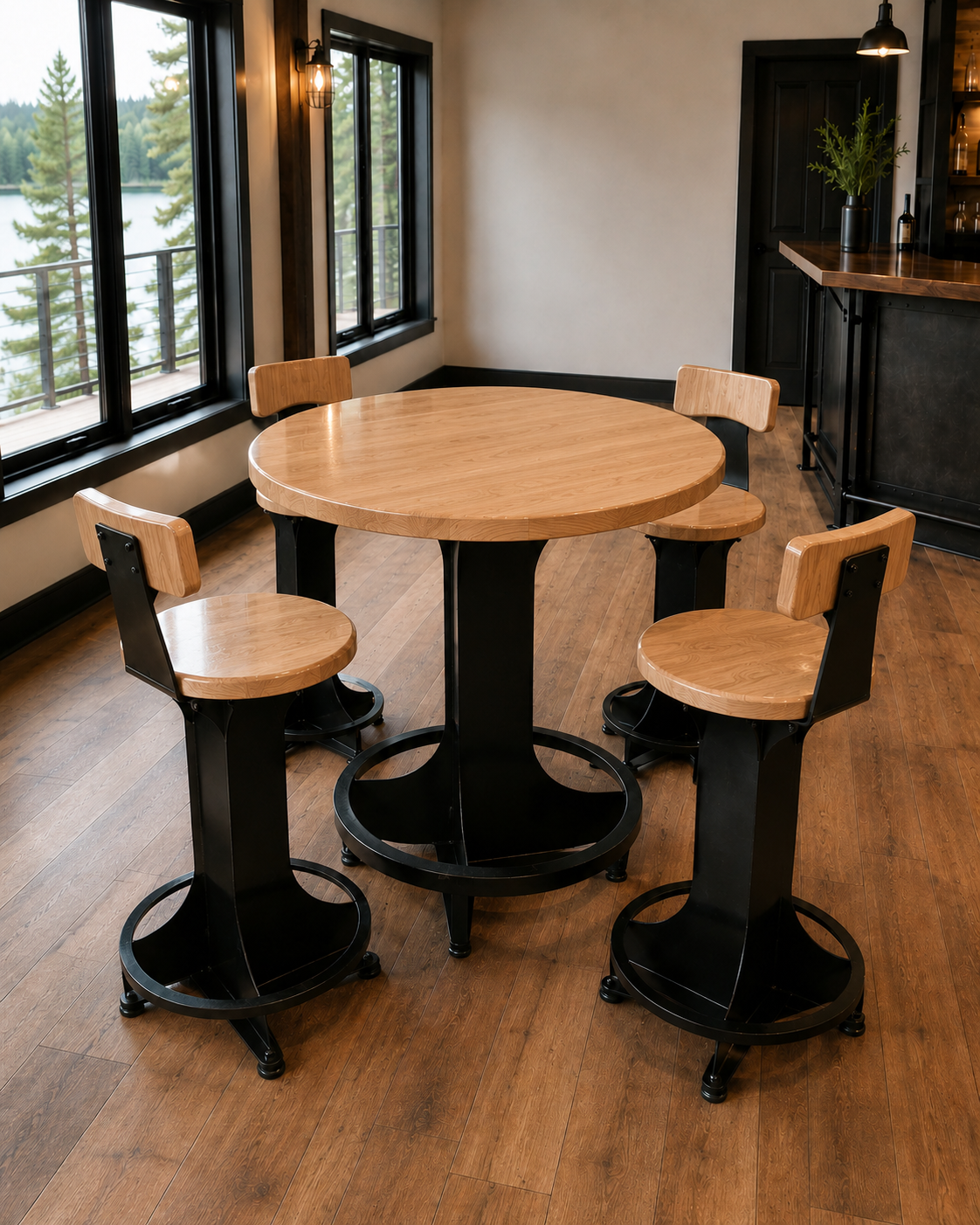 Handcrafted Steel Pub Table | Solid Hardwood Top | Made in Wisconsin