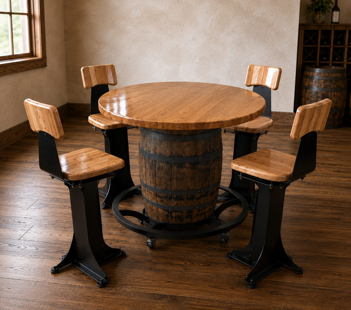 Handcrafted Bourbon Barrel Table | Solid Hardwood Top | Made in Wisconsin