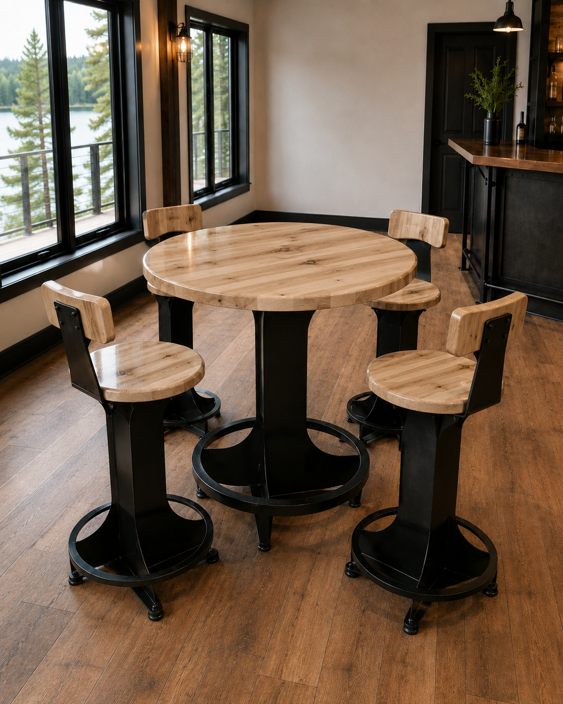 Handcrafted Steel Pub Table | Solid Hardwood Top | Made in Wisconsin