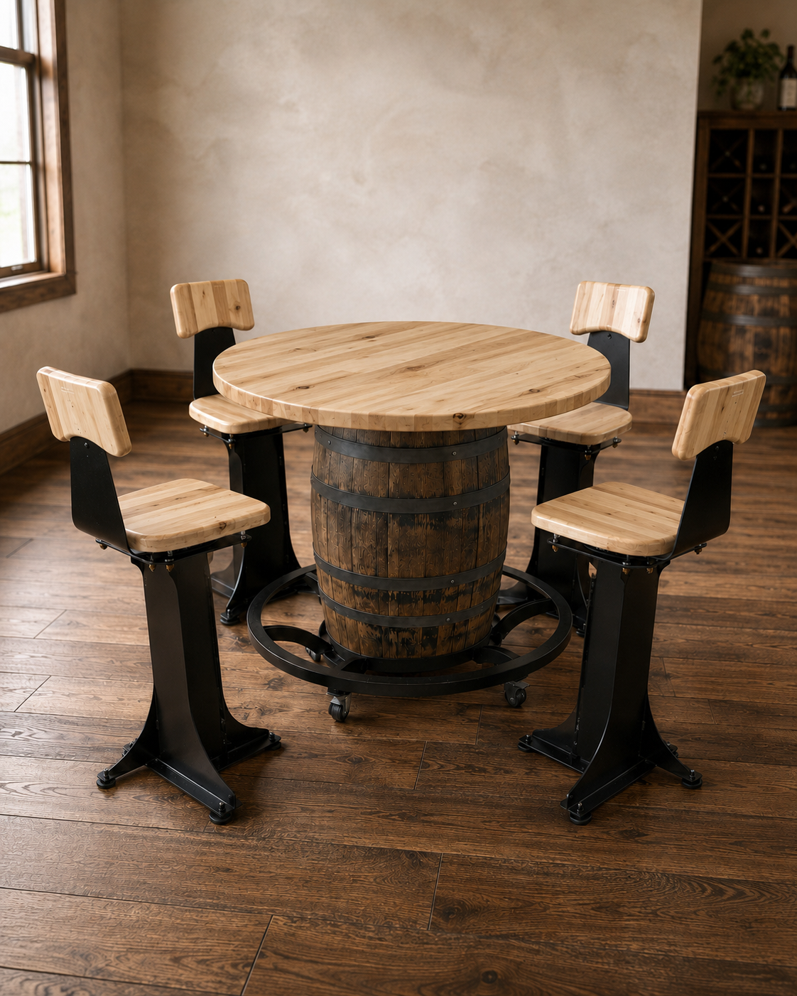 Handcrafted Bourbon Barrel Table | Solid Hardwood Top | Made in Wisconsin