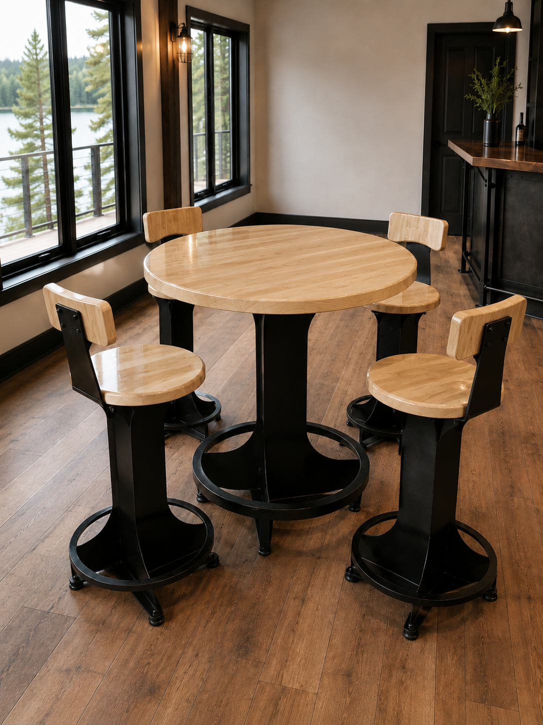 Handcrafted Steel Pub Table | Solid Hardwood Top | Made in Wisconsin