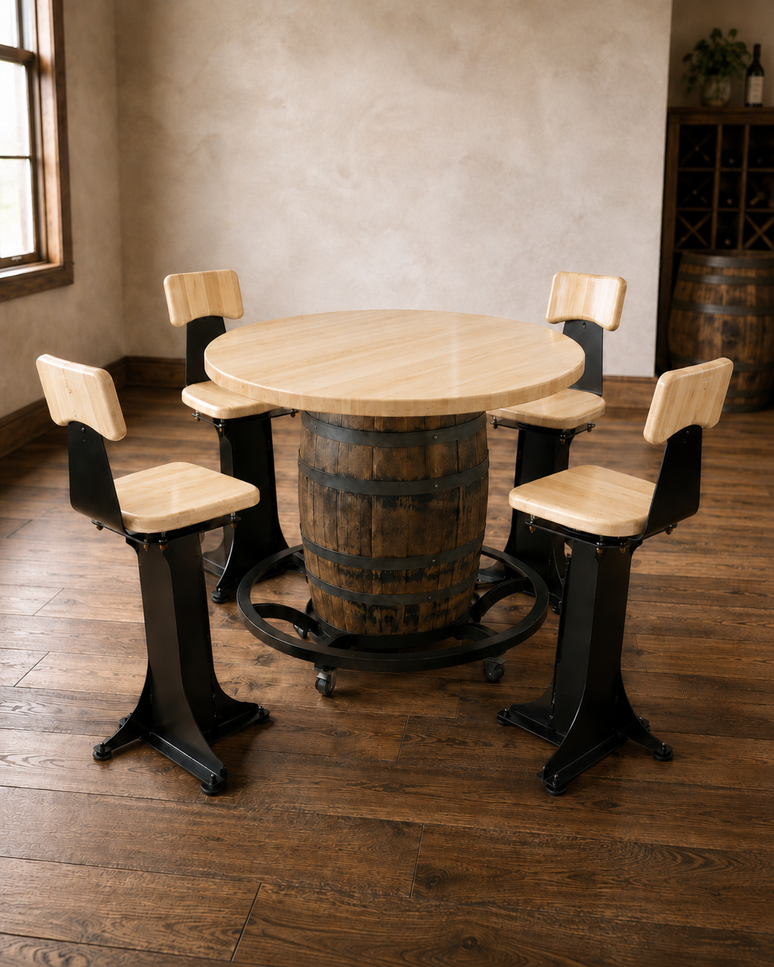 Handcrafted Bourbon Barrel Table | Solid Hardwood Top | Made in Wisconsin