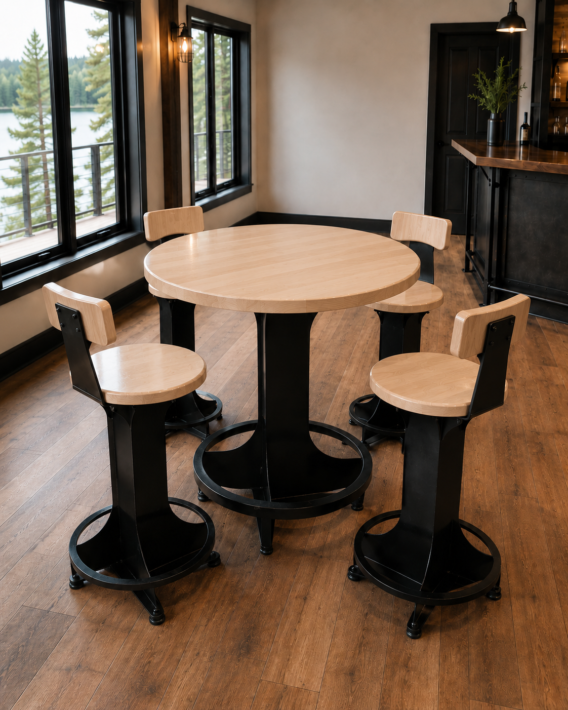 Handcrafted Steel Pub Table | Solid Hardwood Top | Made in Wisconsin