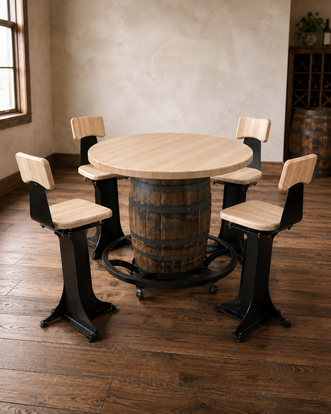 Handcrafted Bourbon Barrel Table | Solid Hardwood Top | Made in Wisconsin