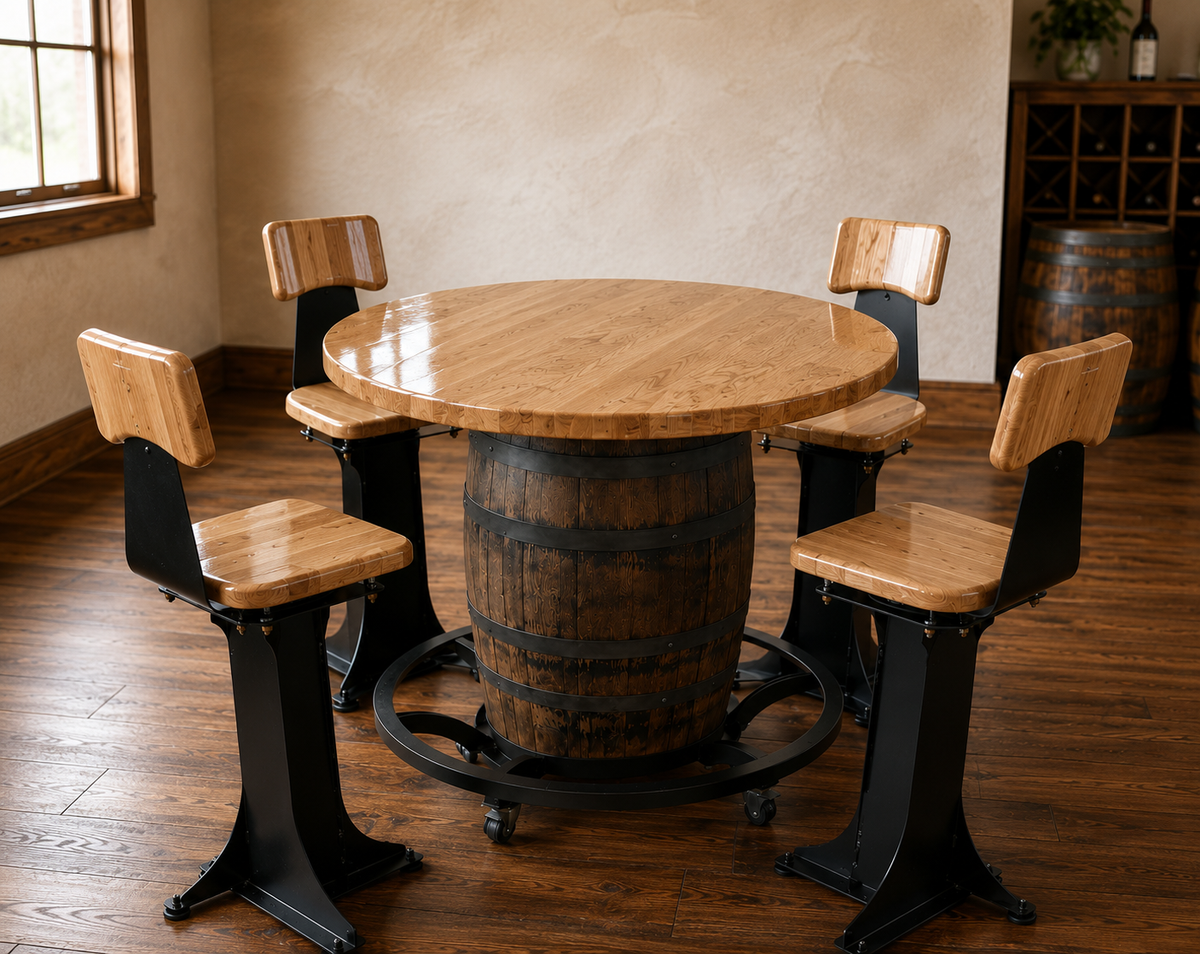 Handcrafted Bourbon Barrel Table | Solid Hardwood Top | Made in Wisconsin