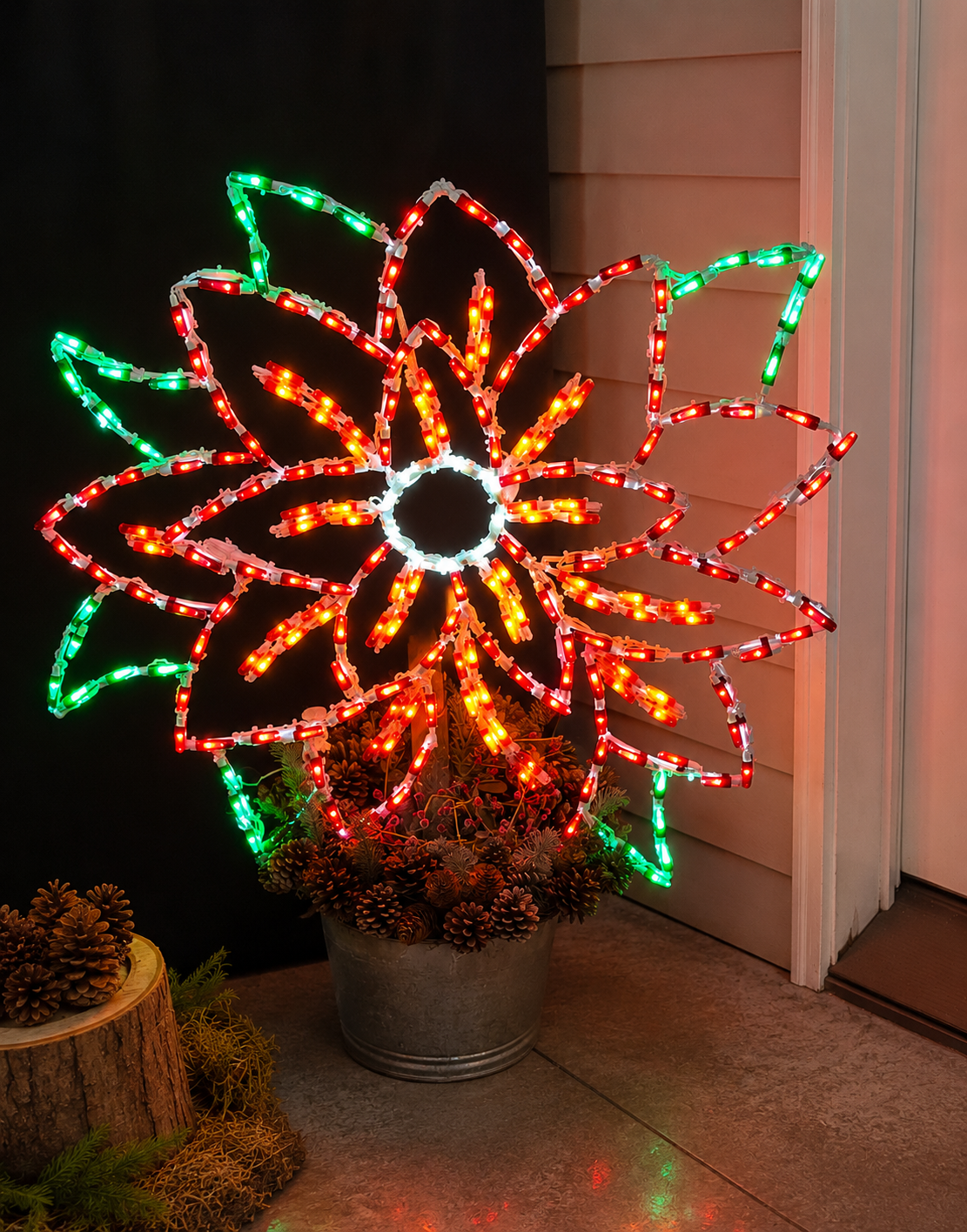 Handcrafted LED Poinsettia Yard Art